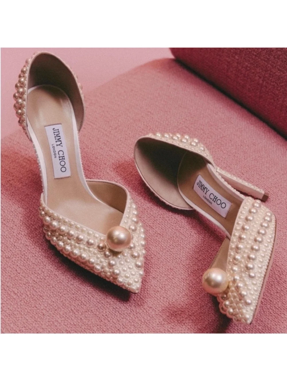 New JIMMY CHOO Sabine 85 faux pearl-embellished satin pumps 36.5 $1,895 - Picture 1 of 16